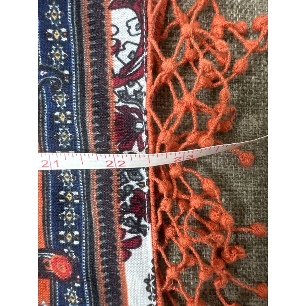 Absolutely Famous Womens Boho Peasant Top Orange Blue Paisley Fringe Size S - Picture 7 of 7
